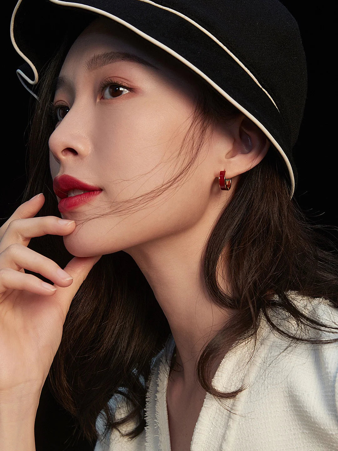 Classic Hoop Earrings with Red Drip Glaze Finish