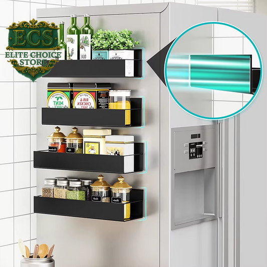 Magnetic Fridge Shelf Spice Storage Rack Black Iron Space Saving for Cabinet on the Side of Refrigerator Kitchen Organizer Shelf