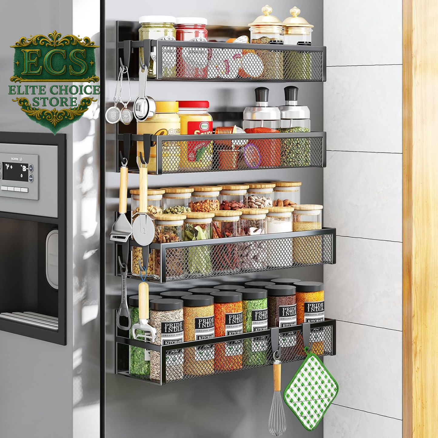 Transform your kitchen with the Aufworld Magnetic Spice Rack! 🧂✨ This 2-pack fridge organizer features moveable hooks for ultimate storage solutions. Say goodbye to clutter and hello to style! #KitchenOrganization #MagneticShelf