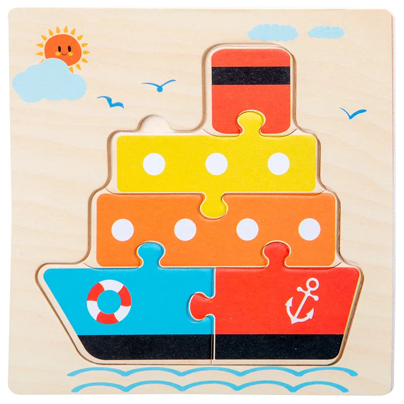 Baby Wooden 3D Puzzles Tangram Shapes Learning Educational Cartoon Animal Intelligence Jigsaw Toys for Children Gift