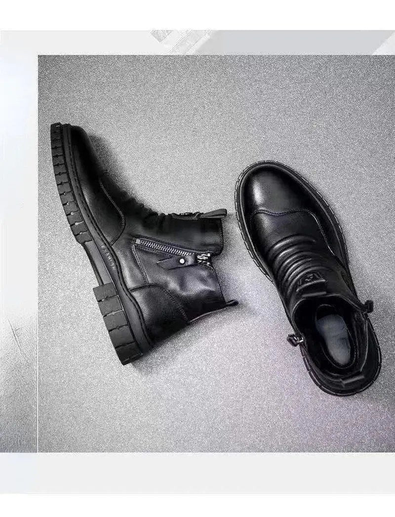 Autumn Collection Men's High-Top Knight Boots - Fashionable Cotton and Leather Casual Sports Shoes