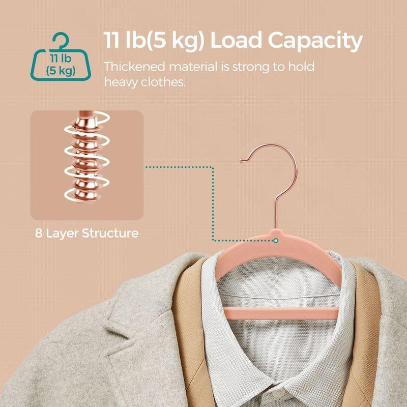 SONGMICS Velvet Hangers, Set of 50 Clothes Hanger with Rose Gold Swivel Hook, Non-Slip, and Space-Saving