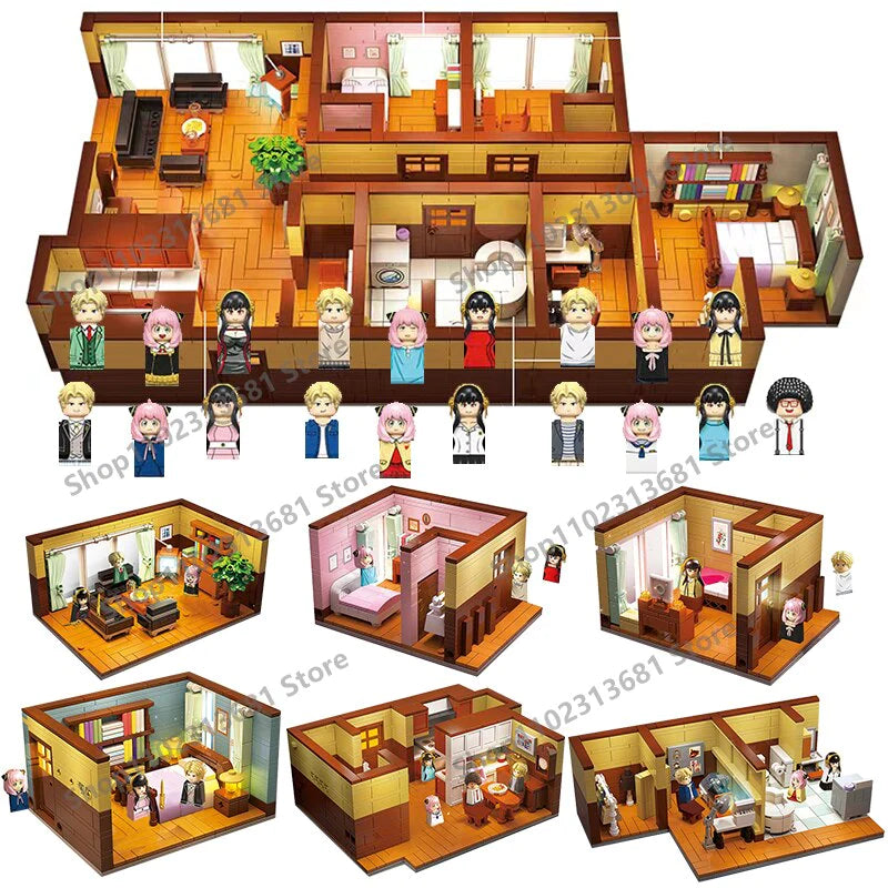 Popular Arnia Spy X Family Living Room Building Blocks Anime Mini Action Figures House Bricks Toys for Kids Christmas Gifts