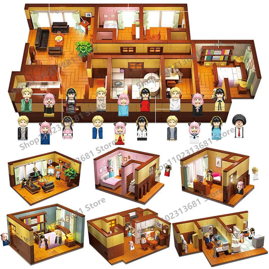 Popular Arnia Spy X Family Living Room Building Blocks Anime Mini Action Figures House Bricks Toys for Kids Christmas Gifts