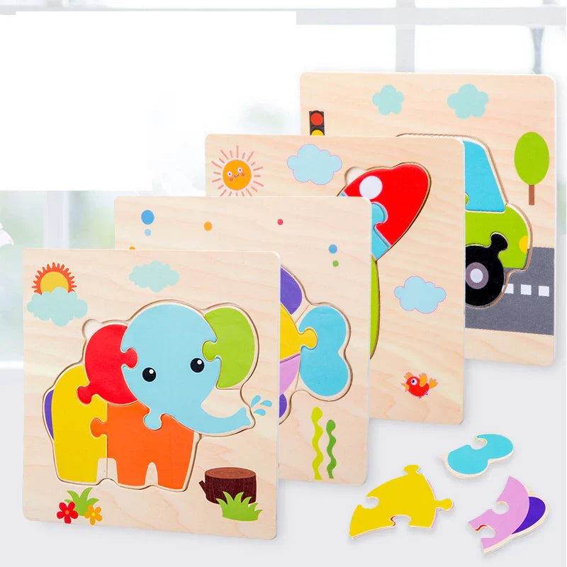 Baby Wooden 3D Puzzles Tangram Shapes Learning Educational Cartoon Animal Intelligence Jigsaw Toys for Children Gift