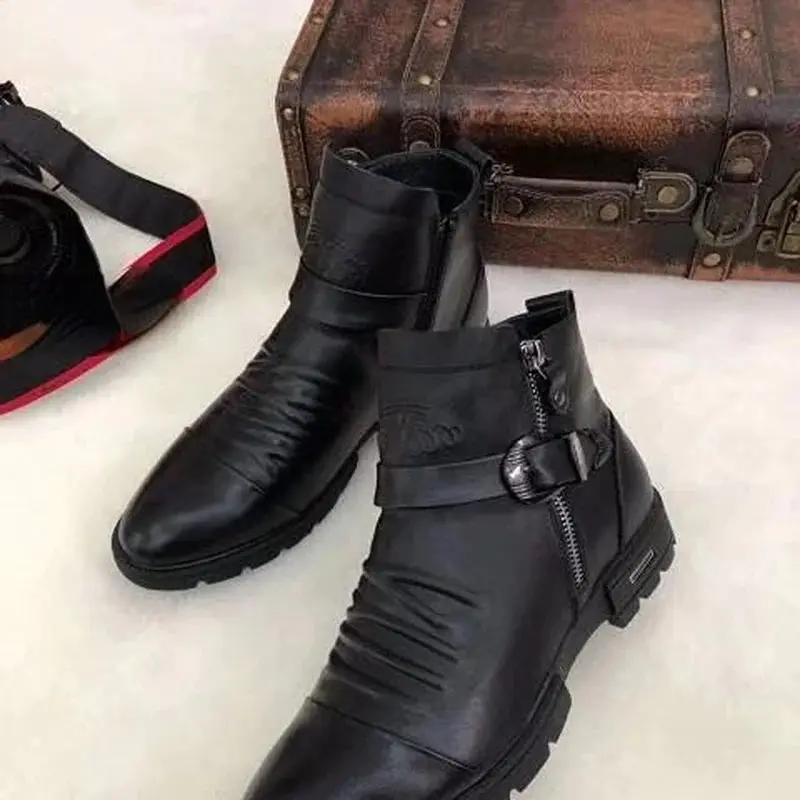 Autumn Collection Men's High-Top Knight Boots - Fashionable Cotton and Leather Casual Sports Shoes