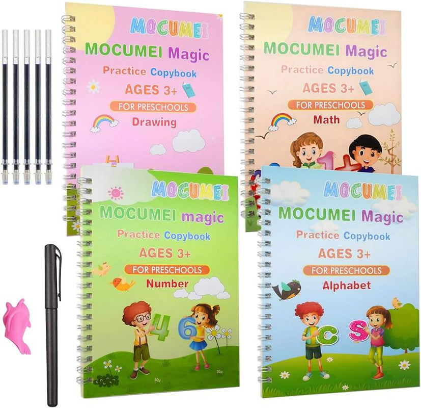 Unlock Your Child's Writing Potential with Our 4 Pc Magic Groove Practice Copybooks! Perfect for Ages 3-5! ✍️✨