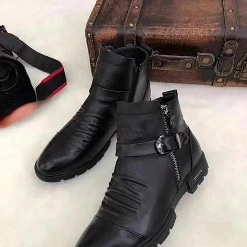 Autumn Collection Men's High-Top Knight Boots - Fashionable Cotton and Leather Casual Sports Shoes