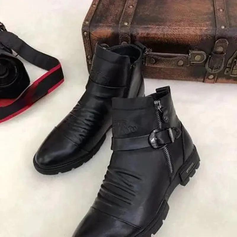 Autumn Collection Men's High-Top Knight Boots - Fashionable Cotton and Leather Casual Sports Shoes