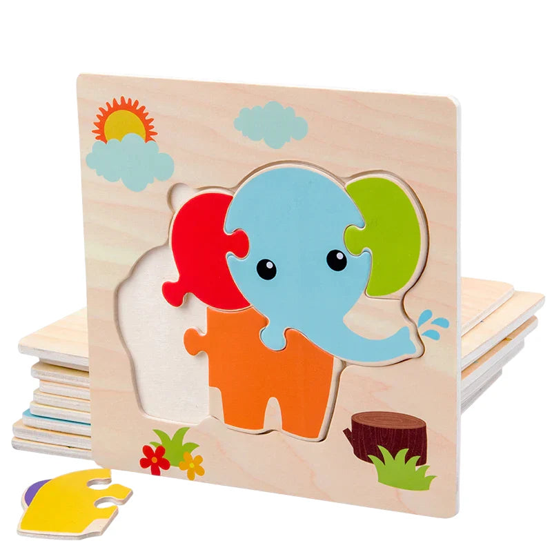 Baby Wooden 3D Puzzles Tangram Shapes Learning Educational Cartoon Animal Intelligence Jigsaw Toys for Children Gift