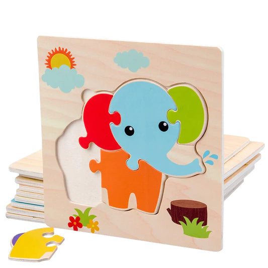 Baby Wooden 3D Puzzles Tangram Shapes Learning Educational Cartoon Animal Intelligence Jigsaw Toys for Children Gift