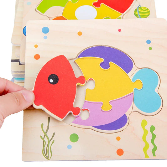 Baby Wooden 3D Puzzles Tangram Shapes Learning Educational Cartoon Animal Intelligence Jigsaw Toys for Children Gift