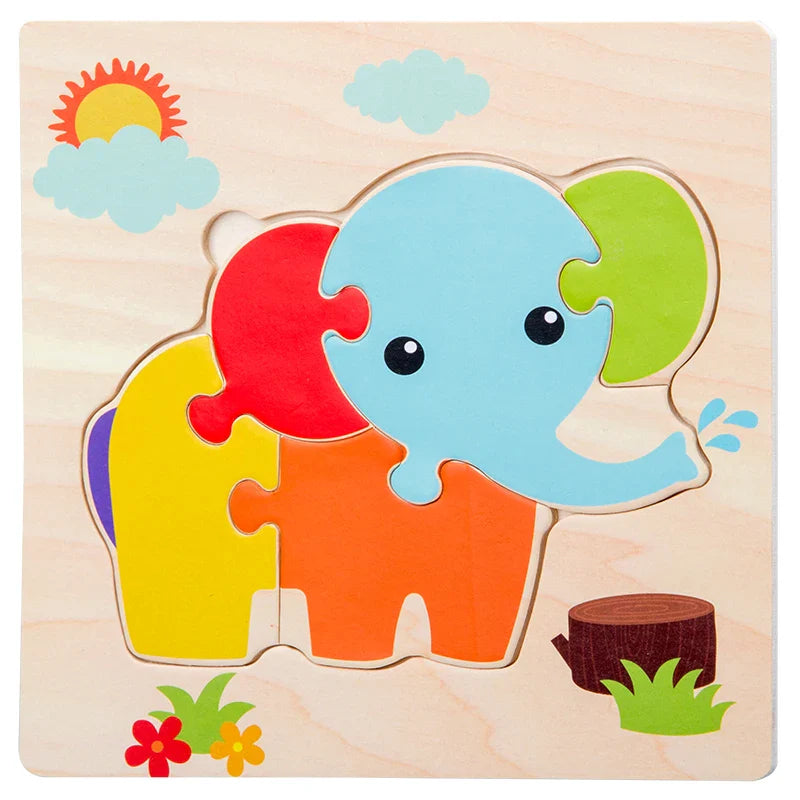 Baby Wooden 3D Puzzles Tangram Shapes Learning Educational Cartoon Animal Intelligence Jigsaw Toys for Children Gift