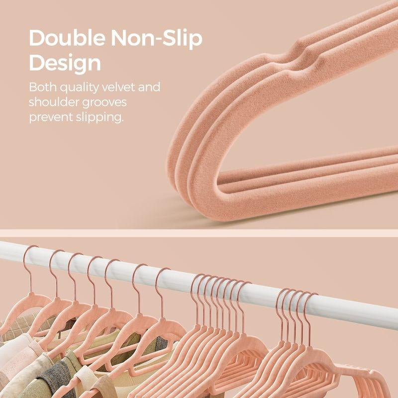 SONGMICS Velvet Hangers, Set of 50 Clothes Hanger with Rose Gold Swivel Hook, Non-Slip, and Space-Saving