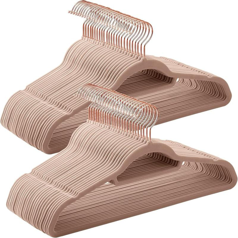 SONGMICS Velvet Hangers, Set of 50 Clothes Hanger with Rose Gold Swivel Hook, Non-Slip, and Space-Saving