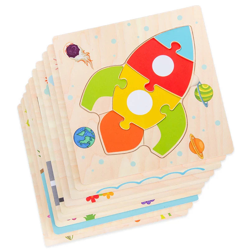 Baby Wooden 3D Puzzles Tangram Shapes Learning Educational Cartoon Animal Intelligence Jigsaw Toys for Children Gift