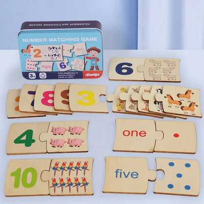 Wooden Number Matching Puzze Toys Montessori Early Education Digital Pattern Thicken Blocks Game for Baby Festival Gift Toy