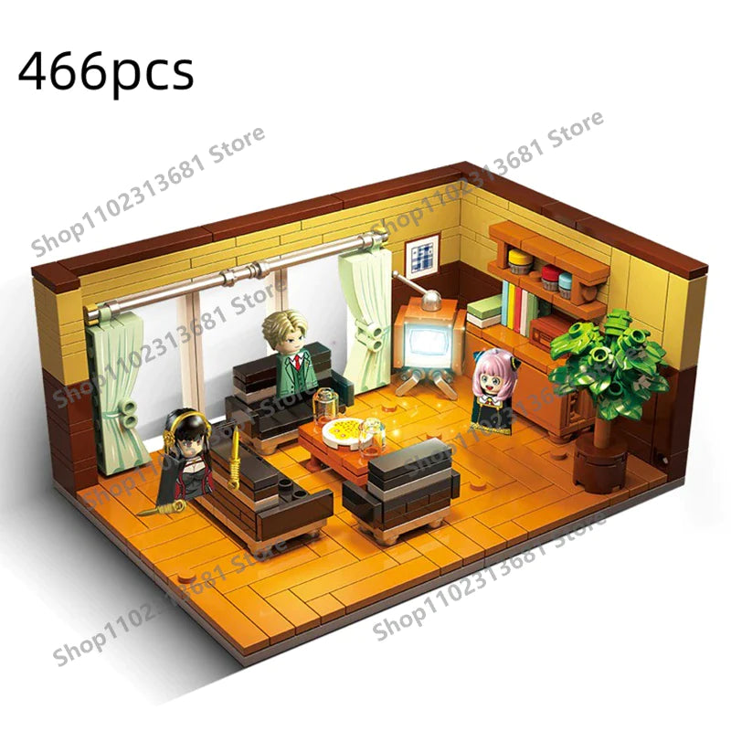 Popular Arnia Spy X Family Living Room Building Blocks Anime Mini Action Figures House Bricks Toys for Kids Christmas Gifts