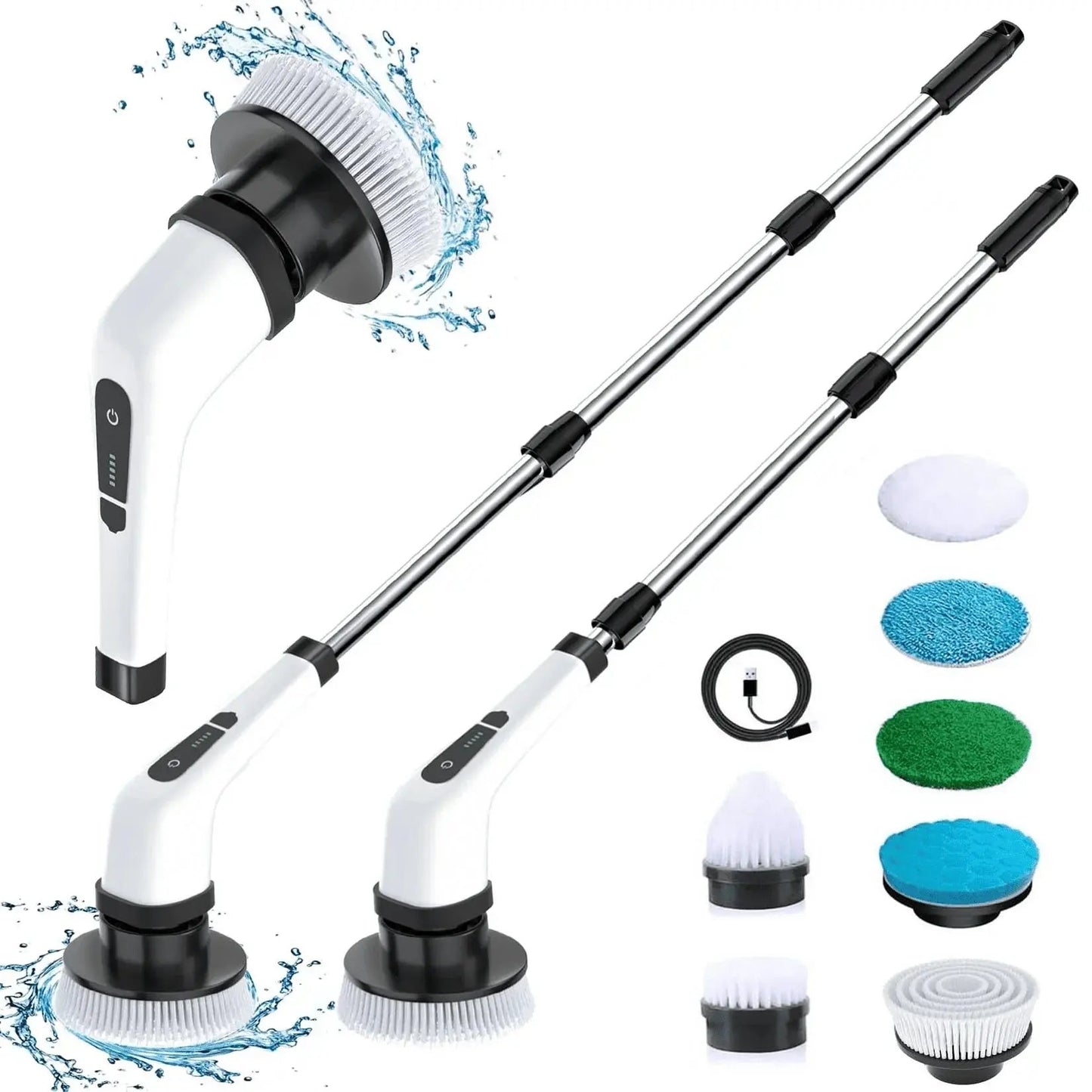 Cordless Electric Spin Scrubber with 8 Interchangeable Brush Heads and Extended Handle for Efficient Cleaning of Floors, Tiles, Bathrooms, and Tubs