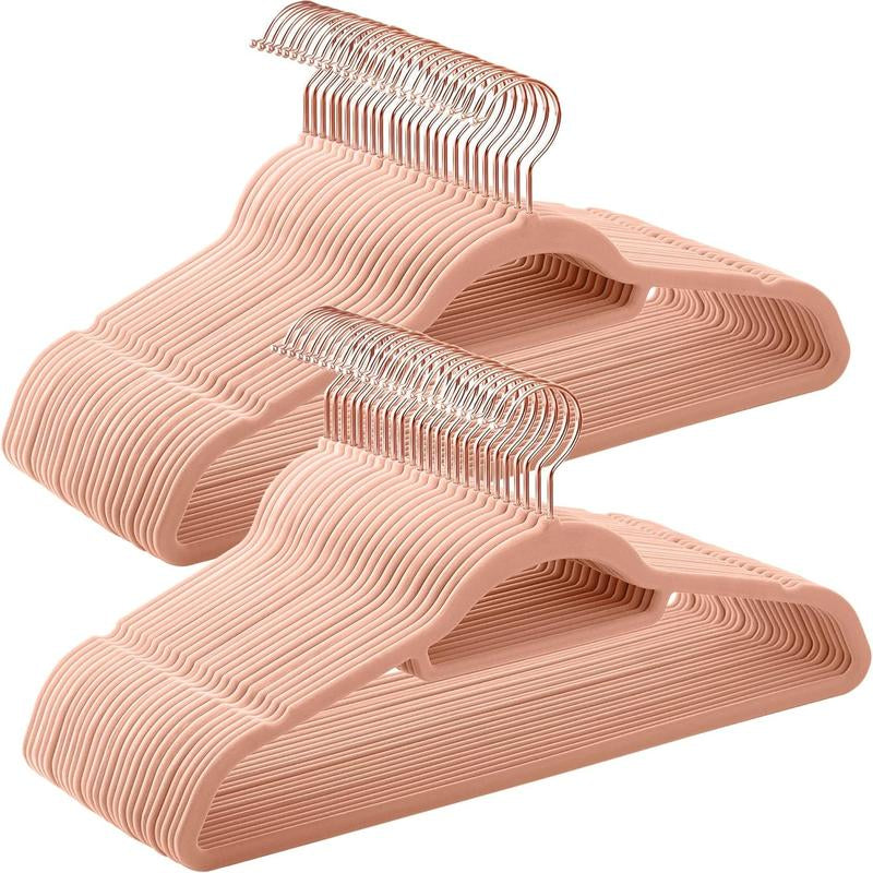 SONGMICS Velvet Hangers, Set of 50 Clothes Hanger with Rose Gold Swivel Hook, Non-Slip, and Space-Saving