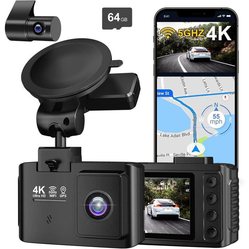 4K Front & 2.5K Rear Dual Dash Cam – WiFi & GPS Car Camera with Superior Night Vision