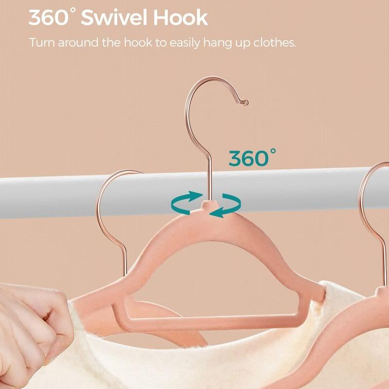 SONGMICS Velvet Hangers, Set of 50 Clothes Hanger with Rose Gold Swivel Hook, Non-Slip, and Space-Saving