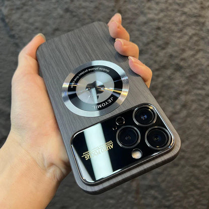 Wood Grain Large Window Magnetic Wireless Charging Case for Iphone 11 12 13 14 Pro Max plus Camera Protection Cover,Brown,For Iphone 12