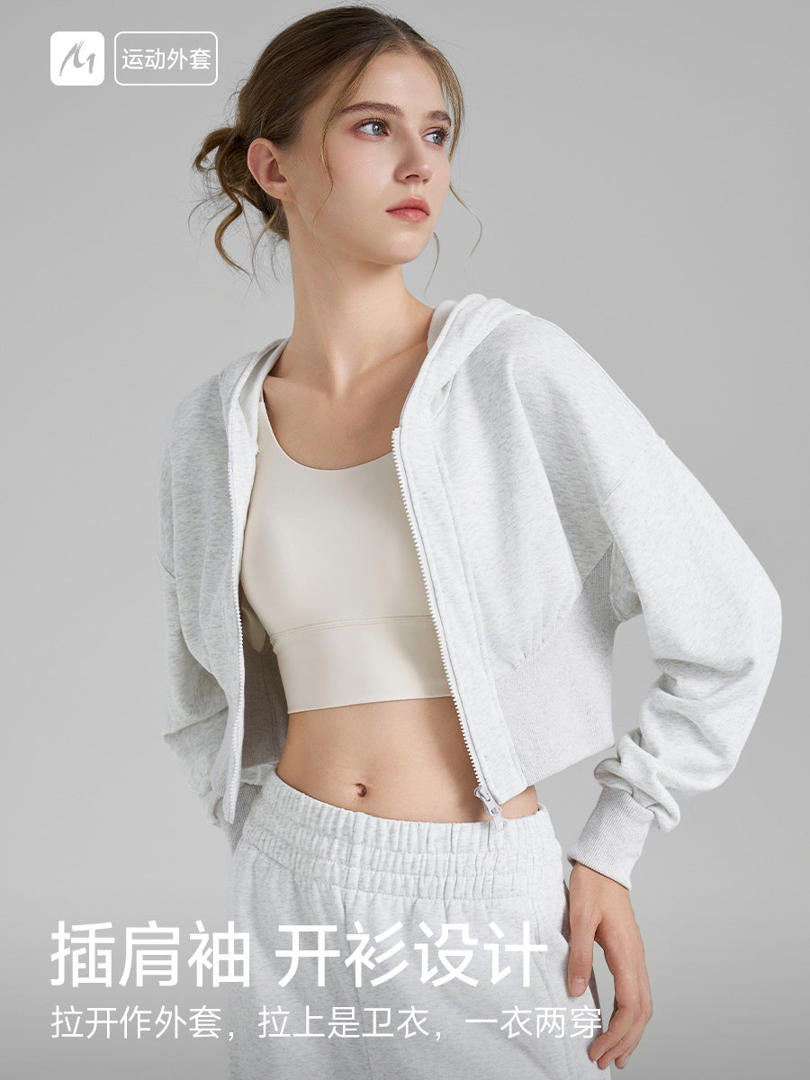 New Fashionable Fitness Jacket Women's Short Hooded Cardigan Jacket Professional Running Training Sports Yoga Wear Autumn And Winter