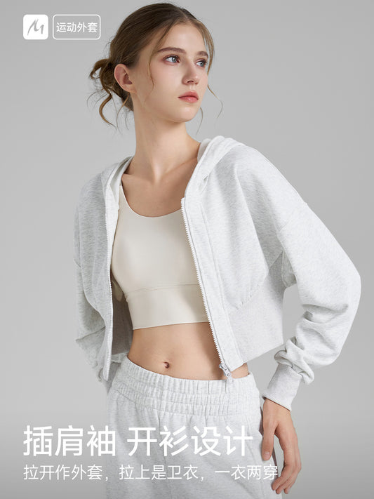 New Fashionable Fitness Jacket Women's Short Hooded Cardigan Jacket Professional Running Training Sports Yoga Wear Autumn And Winter