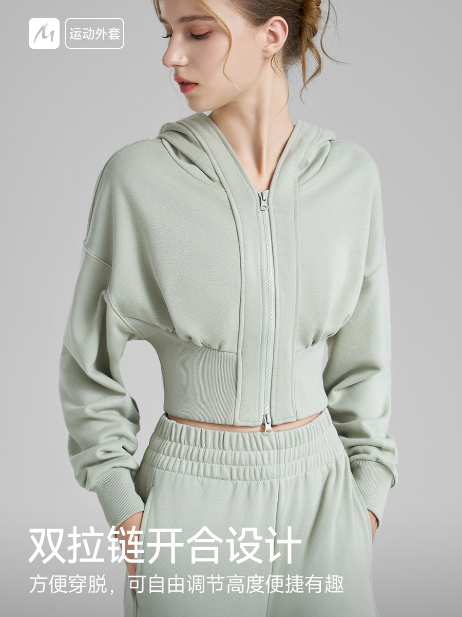New Fashionable Fitness Jacket Women's Short Hooded Cardigan Jacket Professional Running Training Sports Yoga Wear Autumn And Winter