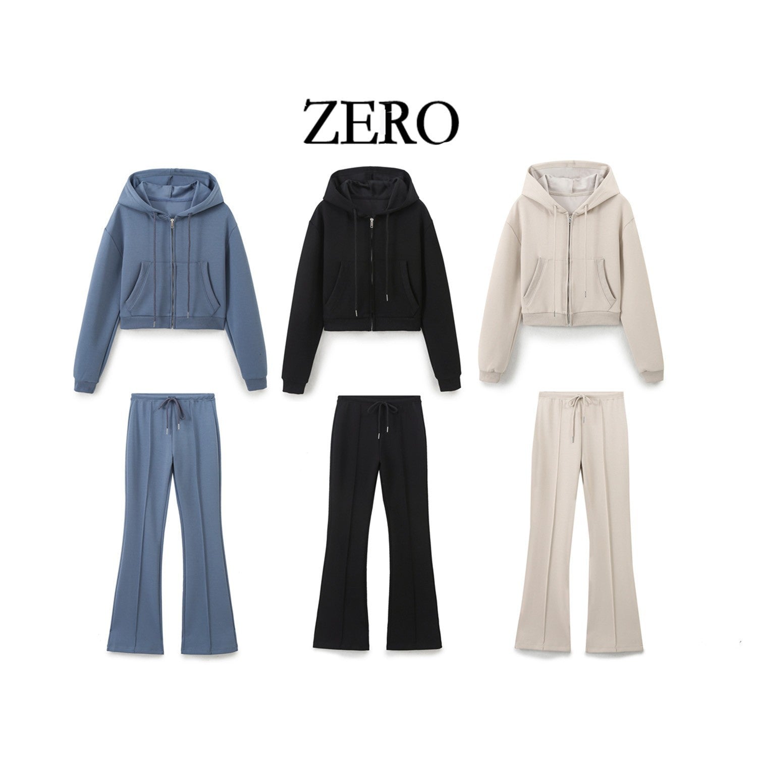 Zero Homemade European And American Style Versatile New Women's Double-Sided Cloth Short Sweatshirt With Stitching Decoration Double-Sided Cloth Bell-Bottom Pants
