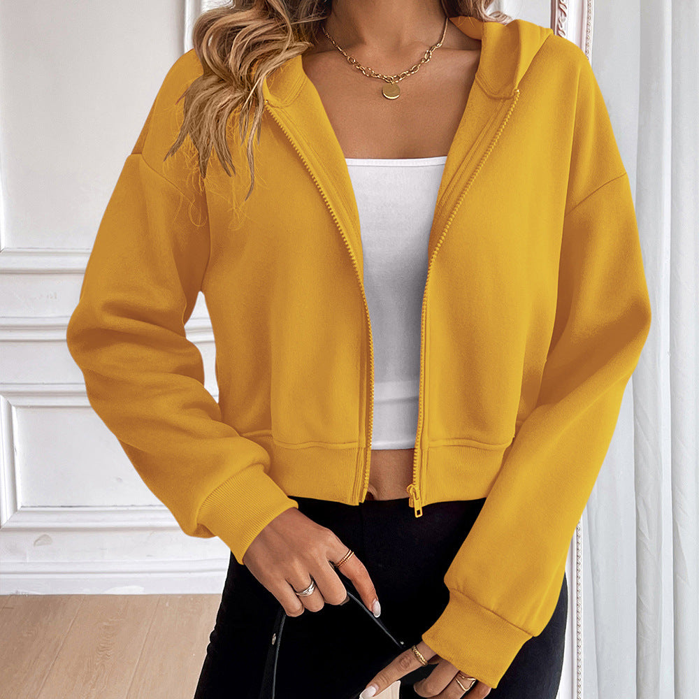 Amazon Cross-border Women's European And American Short Zipper Hooded Casual Women's Sweater Cardigan Hooded Sweater