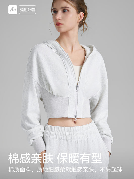 New Fashionable Fitness Jacket Women's Short Hooded Cardigan Jacket Professional Running Training Sports Yoga Wear Autumn And Winter
