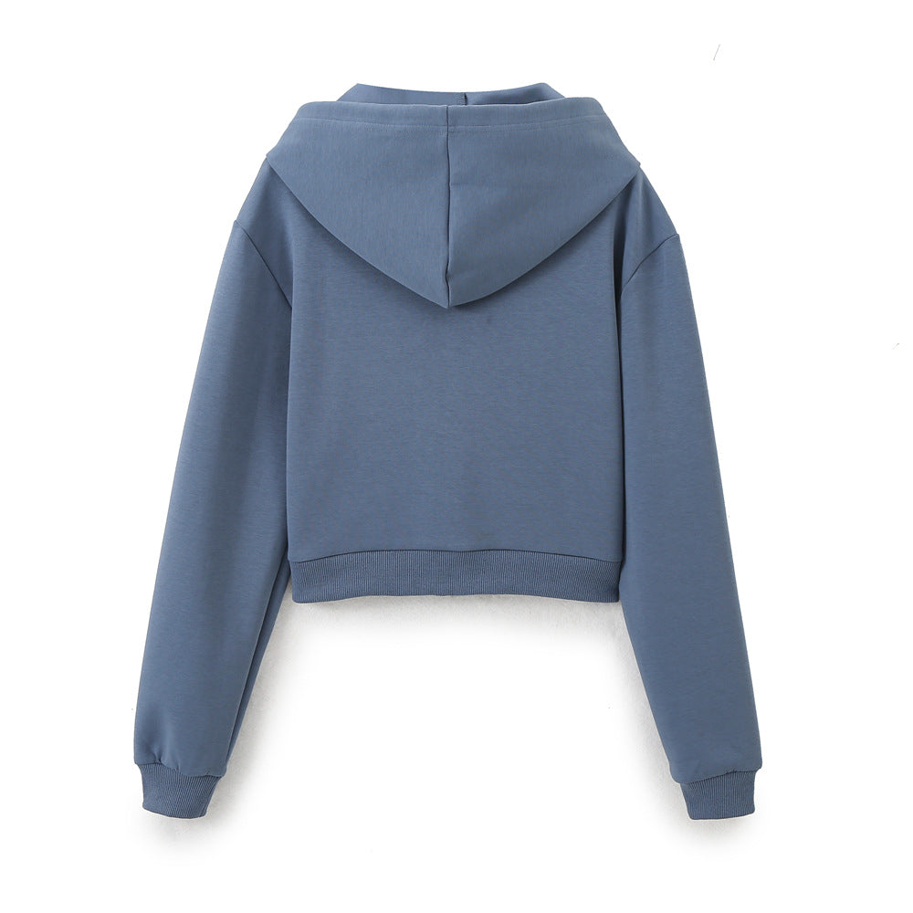 Zero Homemade European And American Style Versatile New Women's Double-Sided Cloth Short Sweatshirt With Stitching Decoration Double-Sided Cloth Bell-Bottom Pants
