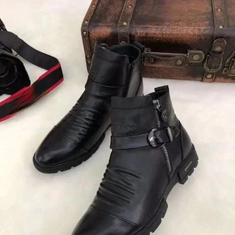 Autumn Collection Men's High-Top Knight Boots - Fashionable Cotton and Leather Casual Sports Shoes