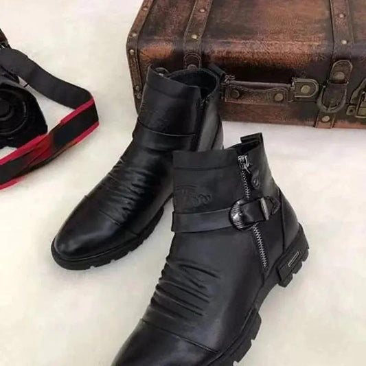 Autumn Collection Men's High-Top Knight Boots - Fashionable Cotton and Leather Casual Sports Shoes
