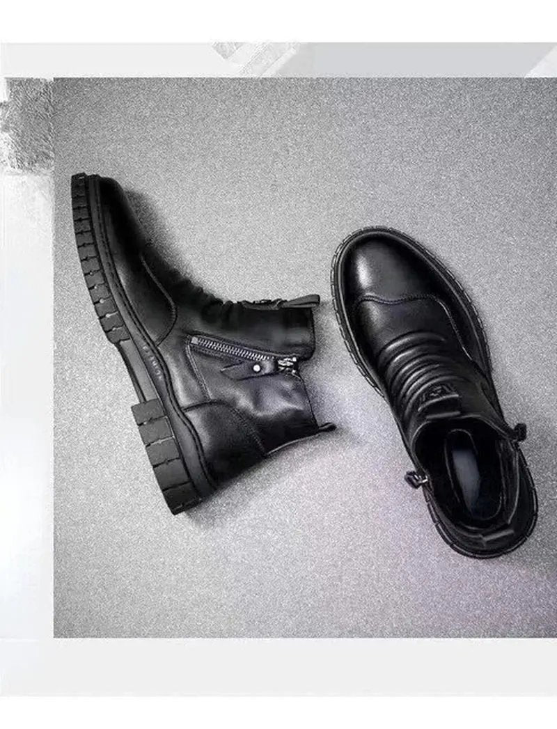 Autumn Collection Men's High-Top Knight Boots - Fashionable Cotton and Leather Casual Sports Shoes