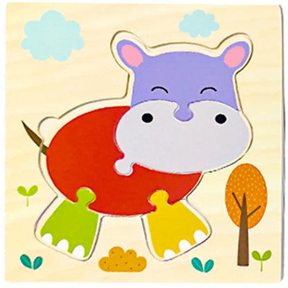 Baby Wooden 3D Puzzles Tangram Shapes Learning Educational Cartoon Animal Intelligence Jigsaw Toys for Children Gift
