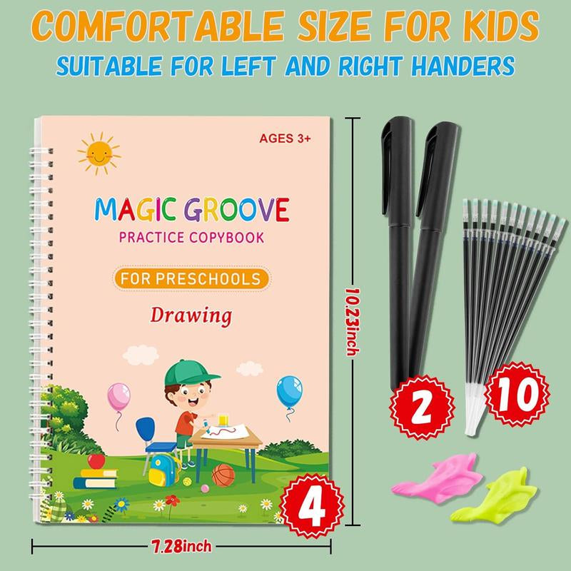 Unlock Your Child's Writing Potential with Our 4 Pc Magic Groove Practice Copybooks! Perfect for Ages 3-5! ✍️✨