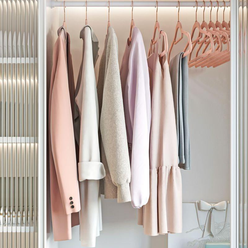 SONGMICS Velvet Hangers, Set of 50 Clothes Hanger with Rose Gold Swivel Hook, Non-Slip, and Space-Saving