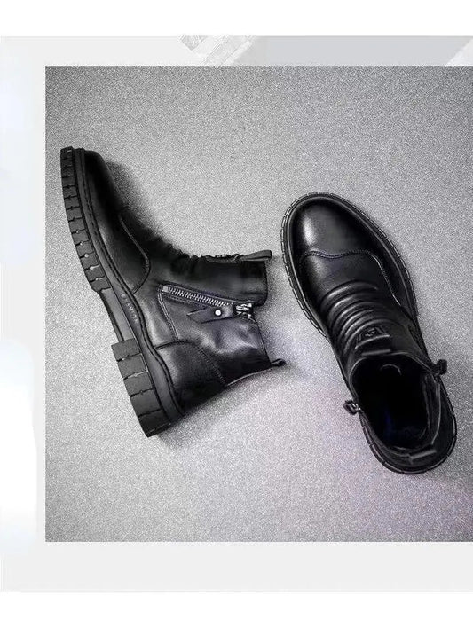 Autumn Collection Men's High-Top Knight Boots - Fashionable Cotton and Leather Casual Sports Shoes