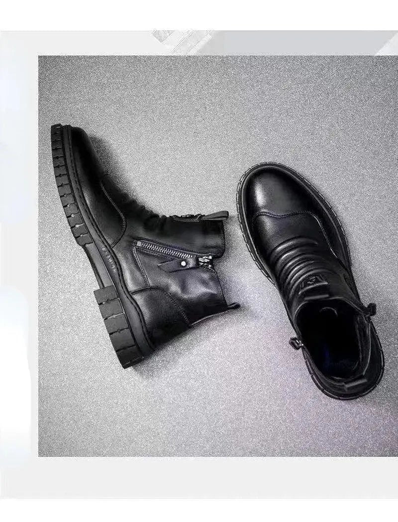 Autumn Collection Men's High-Top Knight Boots - Fashionable Cotton and Leather Casual Sports Shoes