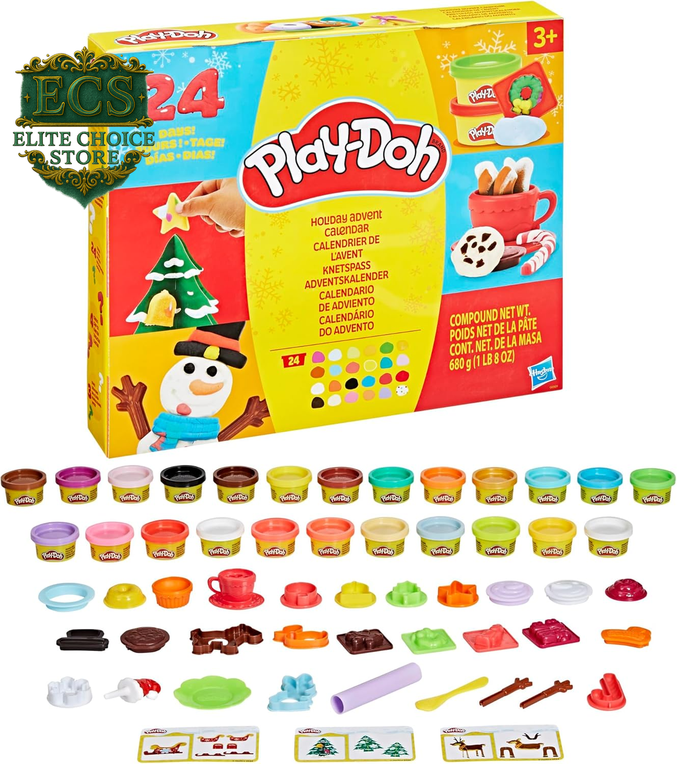 Play-Doh Holiday Advent Calendar for Kids 3 and Up, 24 Day Countdown, Multiple Surprise Gifts behind Each Door, Arts & Crafts