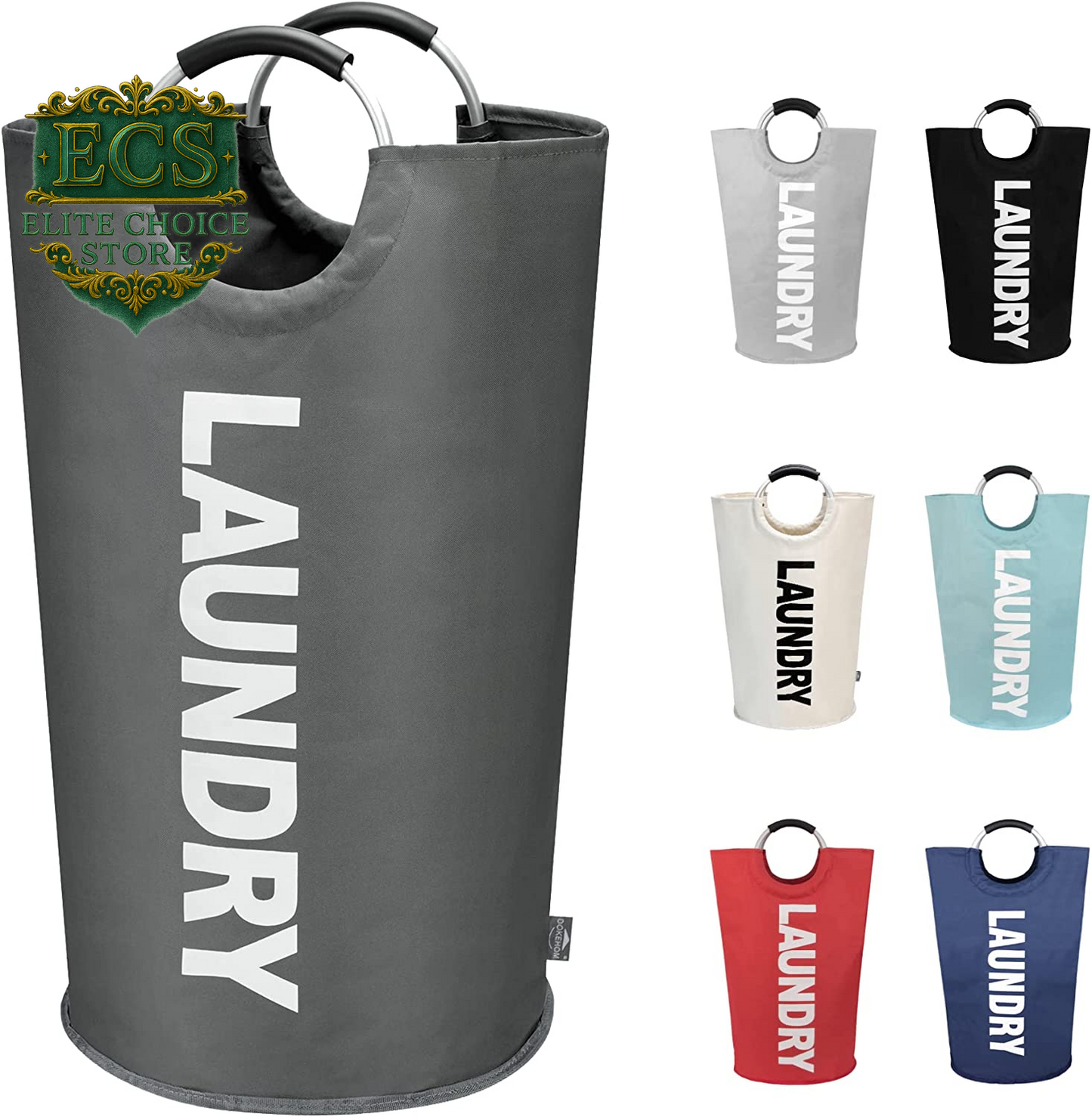 DOKEHOM 90L Large Laundry Basket, Collapsible Laundry Bag, Freestanding Tall Clothes Hamper, Foldable Washing Bin (Black)