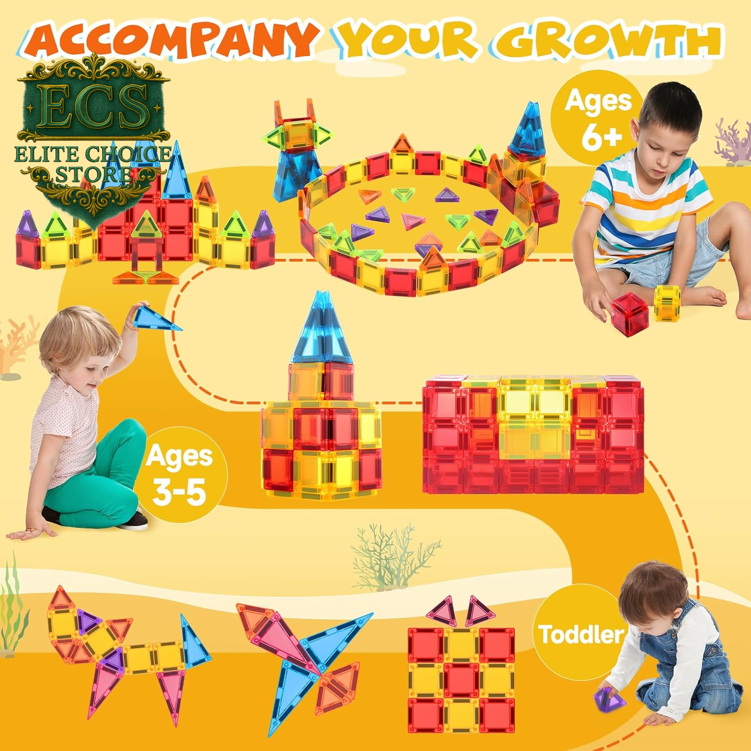 Magnetic Tiles, Travel Mini Magnetic Tiles, STEM Building Blocks Sets, Construction Travel Set Toys for Boys Girls Kids Toddlers Ages 3 4 5 6 7 8 9+ Year Old