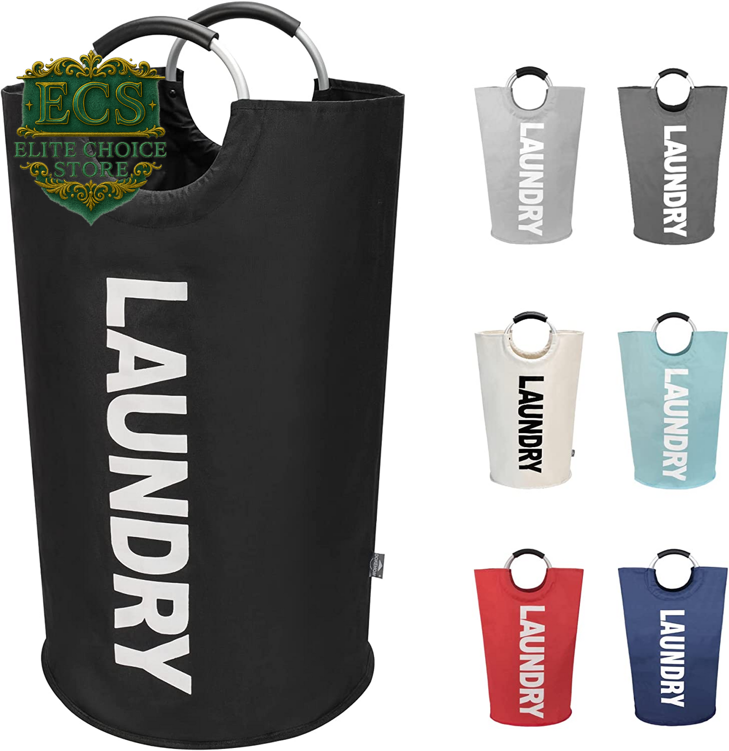 DOKEHOM 90L Large Laundry Basket, Collapsible Laundry Bag, Freestanding Tall Clothes Hamper, Foldable Washing Bin (Black)