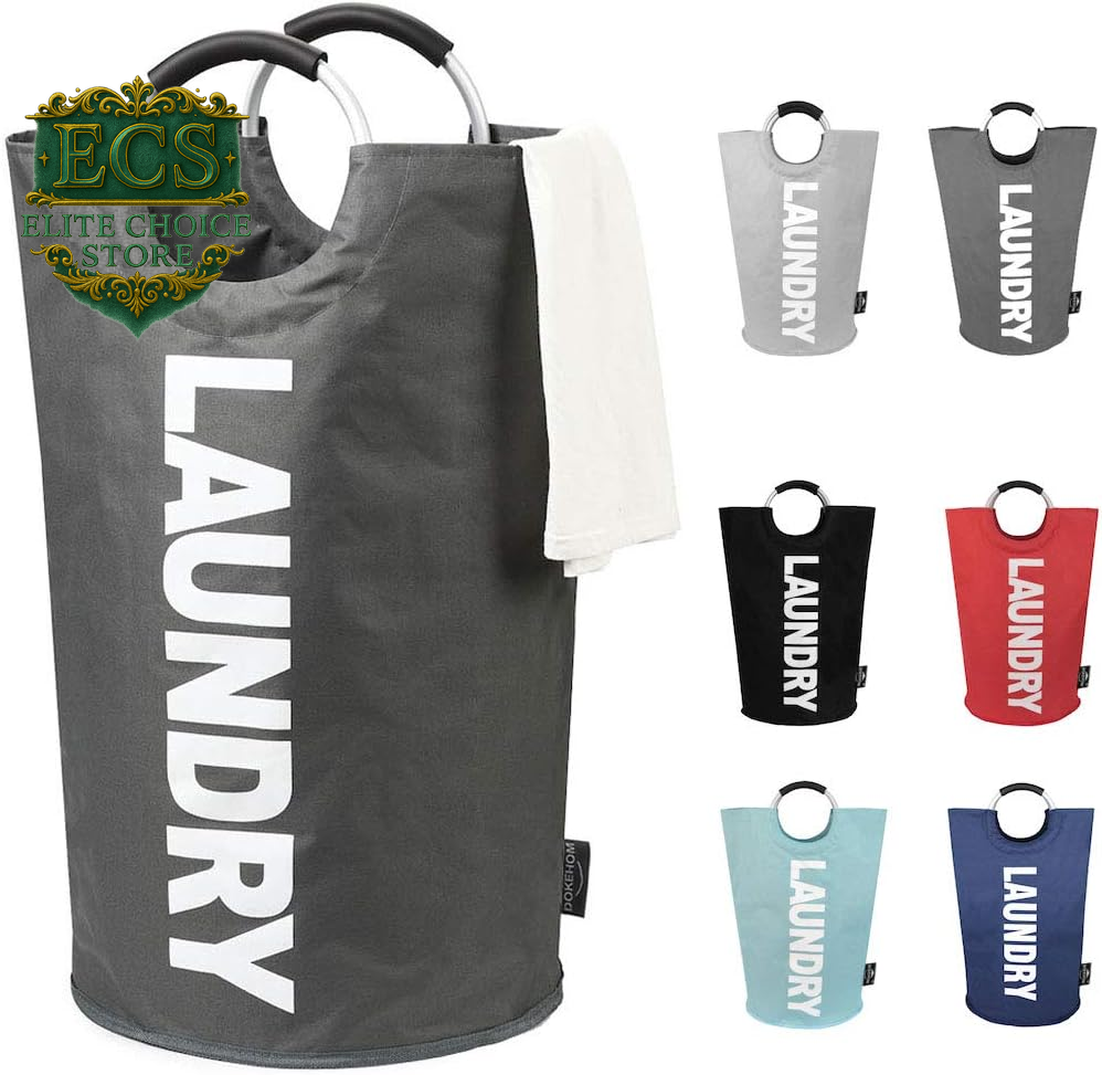 DOKEHOM 90L Large Laundry Basket, Collapsible Laundry Bag, Freestanding Tall Clothes Hamper, Foldable Washing Bin (Black)