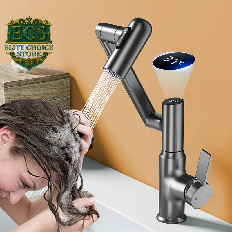 Digital Display LED Basin Faucet 360 Rotation Multi-Function Stream Sprayer Hot Cold Water Sink Mixer Wash Tap for Bathroom
