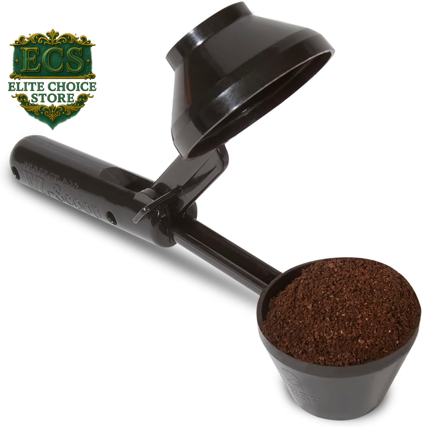 Perfect Pod Ez-Scoop Coffee Scooper & Funnel for Reusable K Cup Refillable Coffee Pods, 2 Tablespoon Capacity Black