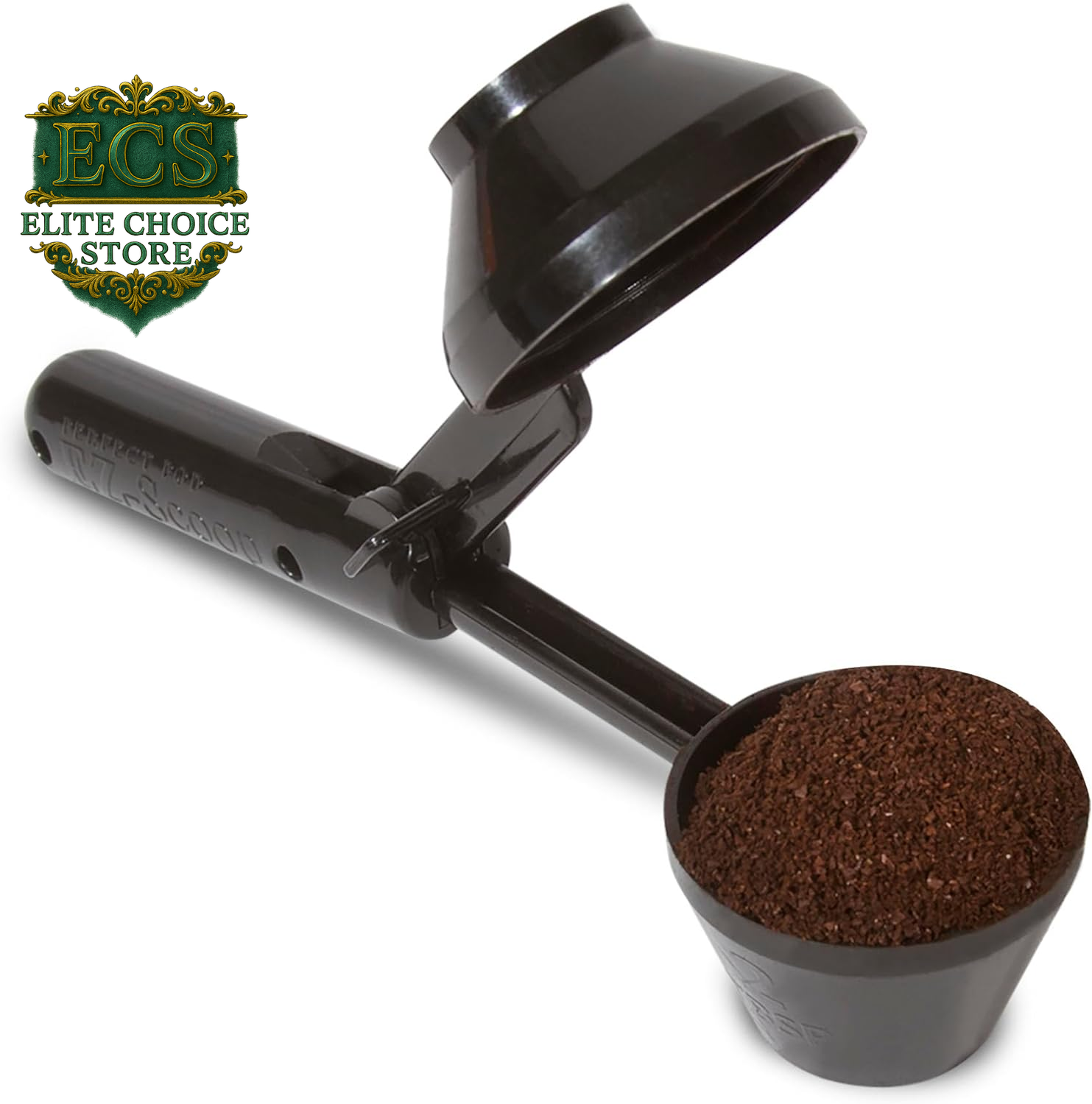 Perfect Pod Ez-Scoop Coffee Scooper & Funnel for Reusable K Cup Refillable Coffee Pods, 2 Tablespoon Capacity Black